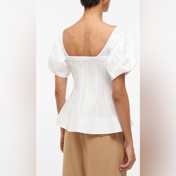 NWT STAUD palermo corset top in white | square neck puff sleeves | size XS - Picture 5 of 12